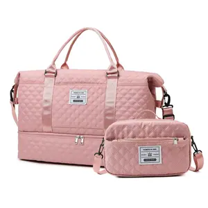 1/2 Pcs Large Capacity Checkered Quilted Travel Duffle Bag - Shoe Compartment Gym Yoga Tote |     Zipper Closure Removable Strap |     Multi-Color Sports Weekend Essential