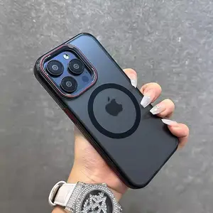 Acrylic Magnetic Phone Case, For iPhone 16 15 14 13 Pro Max Ice Colored Transparent Cover, Metal Lens Ring Protective Cover