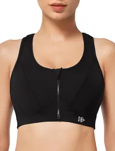 Yvette Zip Front Sports Bra High Impact Sports Bras for Women Plus Size Workout Fitness Running YKK Zipper Durable Stay in Place Non Removable Pads CoolMax Fabric