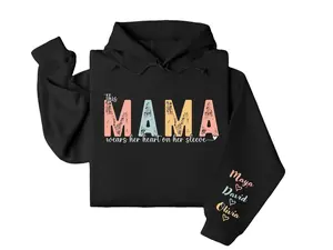 This Mama Wears Her Heart on Her Sleeve Custom Sweatshirt, Custom Mama Hoodie