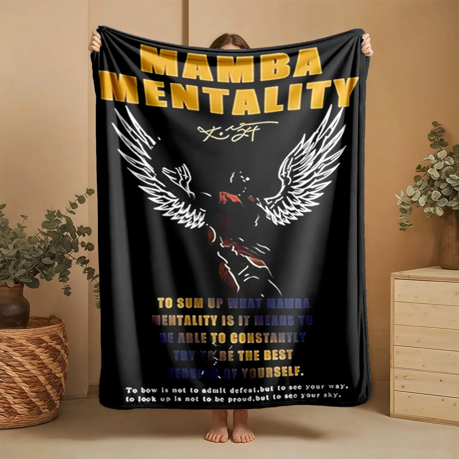 1 piece Kobe Bryant and the Mamba Mentality Inspirational Theme themed flannel blanket - Flannel blanket with modern design, suitable for sofas and beds, all-season use, super soft and comfortable, digitally printed pattern, 100% polyester