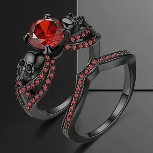 Vintage Hip-hop Gothic Skull Ring with Shiny Cubic Zirconia Inlay - Multi-color, Stylish & Unique Halloween Gift