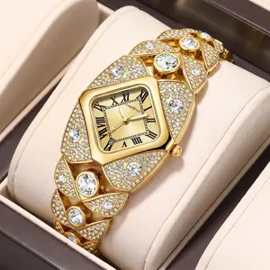 Fashionable stainless steel quartz ladies' watch, suitable as a birthday gift or Valentine's Day gift, luxurious full-diamond bracelet watch, 30-meter water resistance function, elegant and shining jewelry