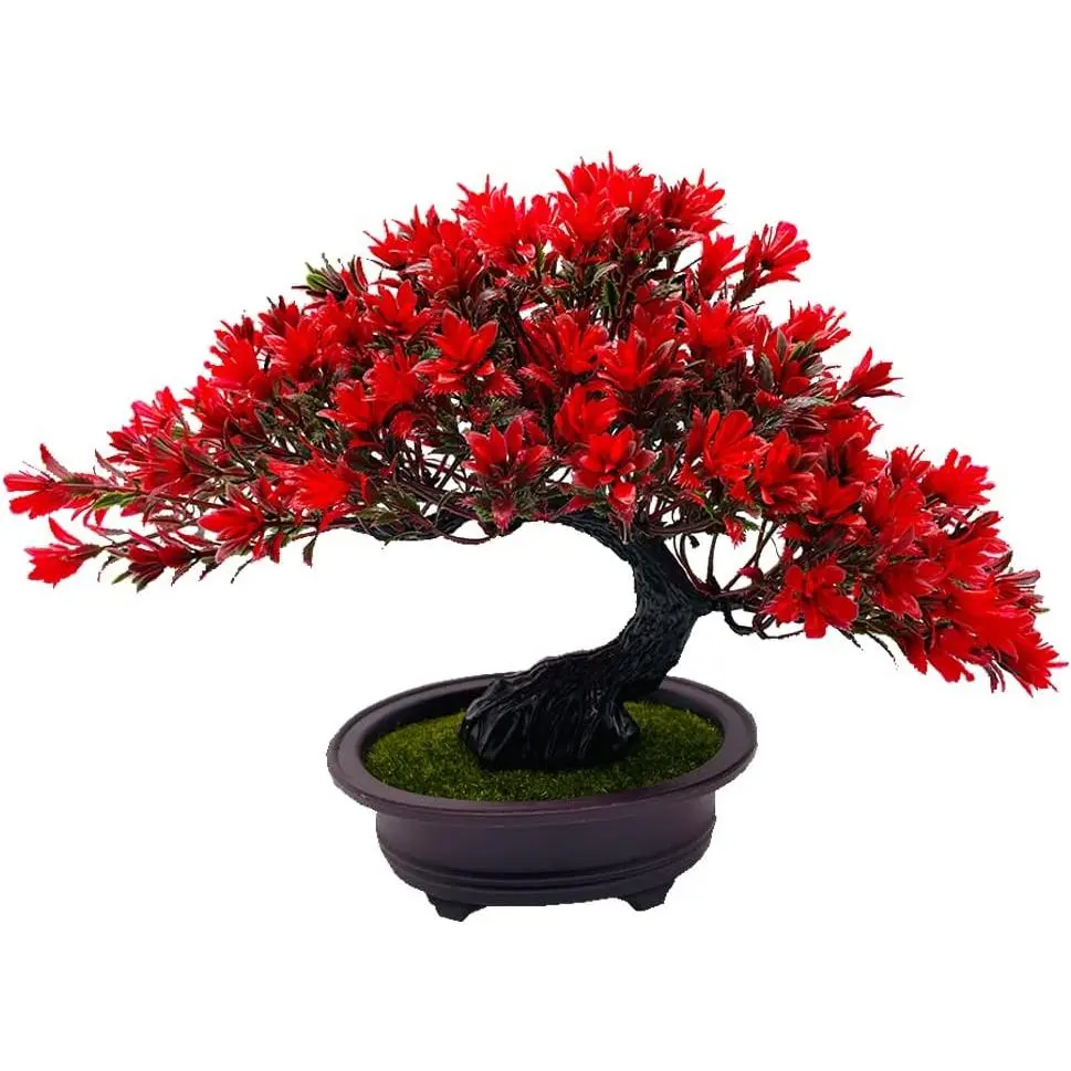 Artificial Plants & Greenery Fycooler Fake Plants Plastic Artificial Bonsai Tree, Red Bonsai Tree Juniper for Home Bedroom Living Room Office Desk Bookshelf Farmhouse Decor Zen Garden Decorations