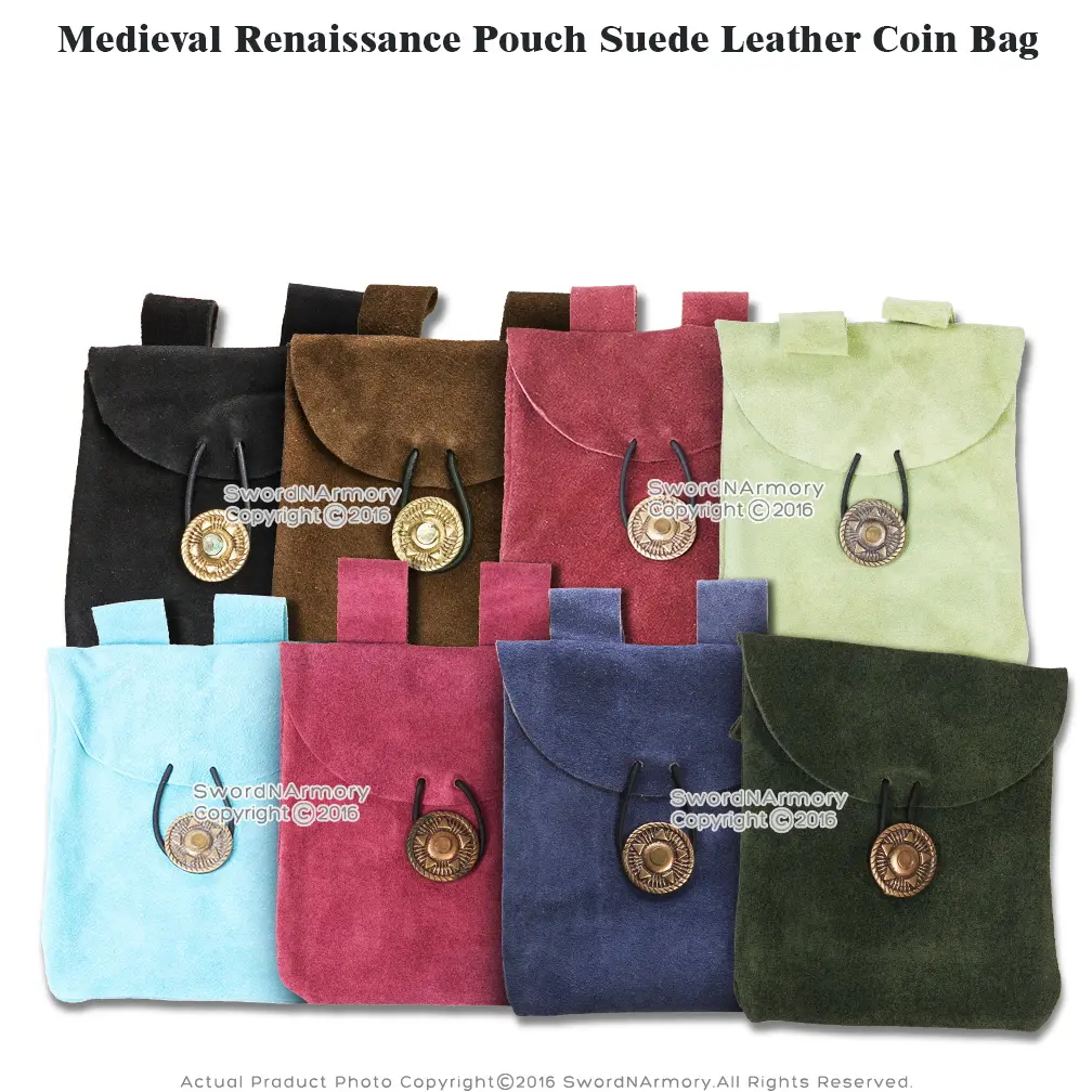 Munetoshi Medieval Renaissance Pouch Genuine Suede Leather Coin Bag LARP Cosplay