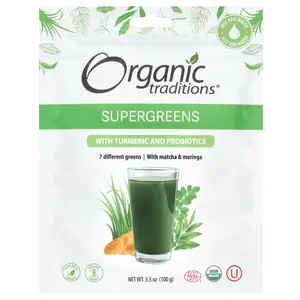 Organic Traditions Supergreens with Turmeric and Probiotics, 3.5 oz (100 g)