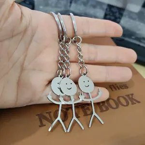 New Funny  Middle Finger Stickman Doodle Keychain Stainless Steel Car Key Chain Pendant Men Keyring Couple Gift Jewelry Fashion Accessories Creative Gift