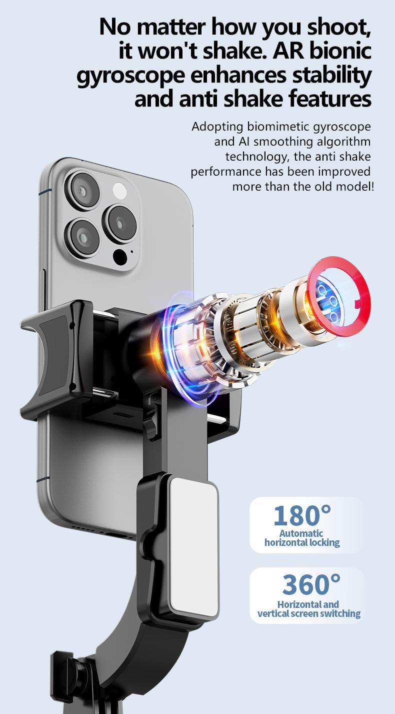 1-Axis Gimbal Stabilizer with Magnetic Fill Light, Anti-Shake Selfie Stick Tripod, Bluetooth Remote, Auto Balance Phone Stand, Aluminum Alloy Vlogging Gear for iPhone & Android