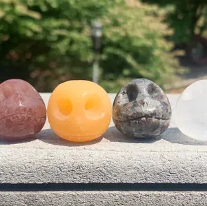 Mini Skeleton Carvings - Crystal Halloween Yooperlite Strawberry Quartz Larvikite Orange Calcite Clear Quartz Rose Quartz Fluorite Golden Obsidian 1 Inch Carving