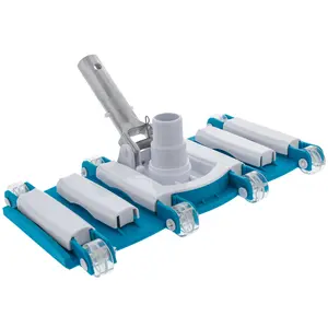 14" Manual Pool Vacuum Head for Inground Pools, Flexible, Weighted - 6 Weights, Swivel Hose Connection 1.25" or 1.5", Aluminum Handle