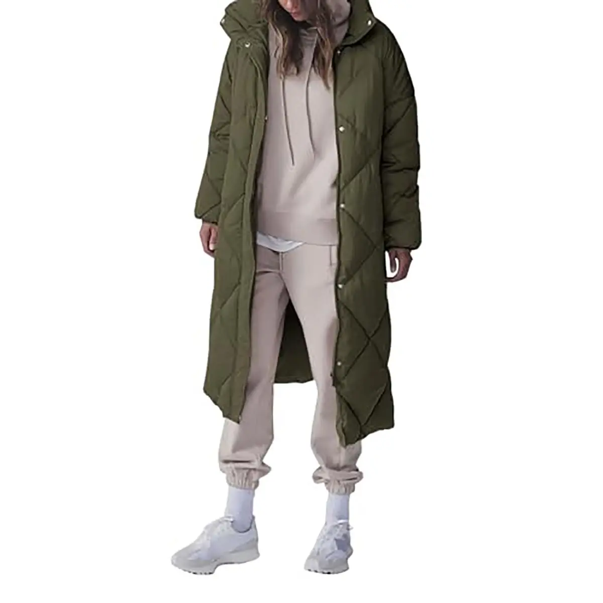 Lannew Women's Quilted Lightweight Puffer Jacket Long Winter Coats Zip Up Baggy Down Outerwear