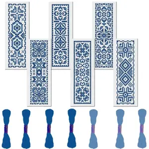 Vintage Style Cross Stitch Bookmark DIY Set, 6 Counts/set Geometry Pattern Embroidery Bookmark Set with English Instruction for Beginners in Sewing, Bookmark Set with Random Color Tools