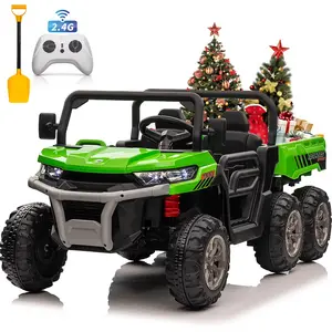 Joyracer 24V Ride on Dump Truck 2 Seater with Remote Control, 800W Motor 6-Wheel Suspensions, 7AH Battery Powered Electric Vehicle w/ Tipping Bucket Trailer, Shovel, 3 Speeds, LED Lights, Music, UTV for Kids, Outdoor Toys Gift for Boys and Girls Aged 3-8