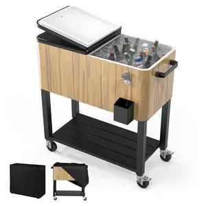 Ubesgoo 80 Quart Rolling Ice Chest on Wheels, Patio Cooler Cart, Beverage Rolling Cooler for Outdoor Patio Deck Party