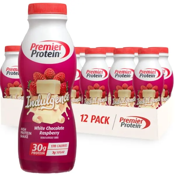 INDULGENCE 30g Shake, White Chocolate Raspberry, 12 Pack | Dessert-Inspired, 170 Calories, 3g Sugar, Supports Muscle Health, Gluten-Free, 11.5 oz (Packaging May Vary)