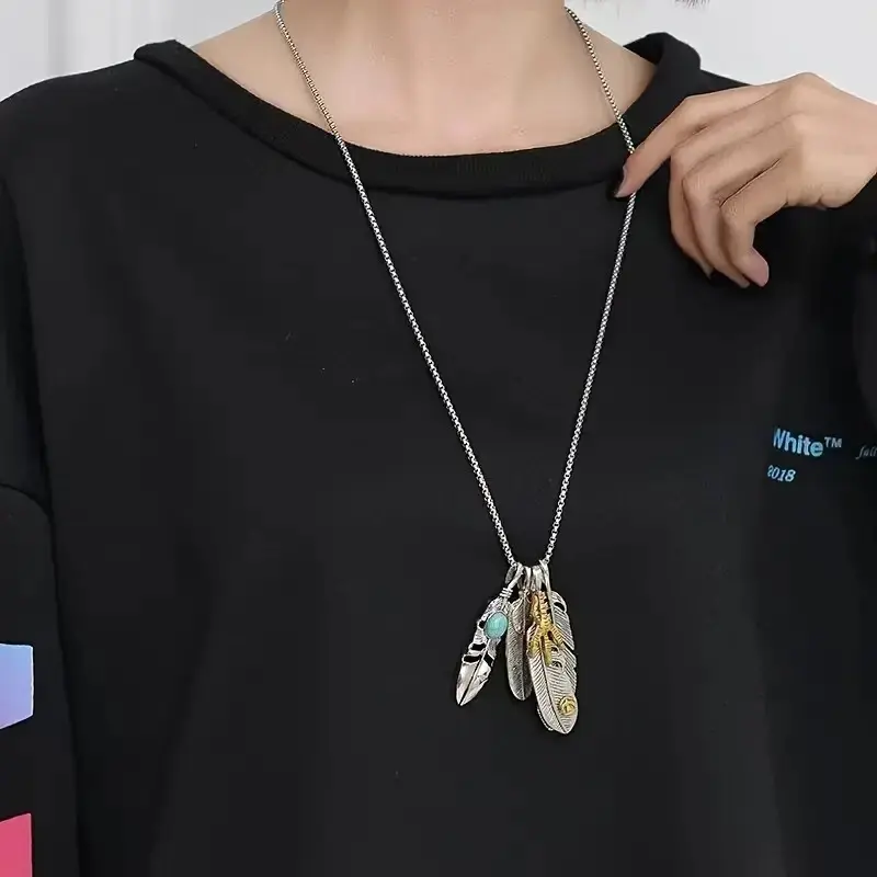 Boho 925 Sterling Silver Eagle Hawk Falcon Feather Claw Fashion Pendant Necklace