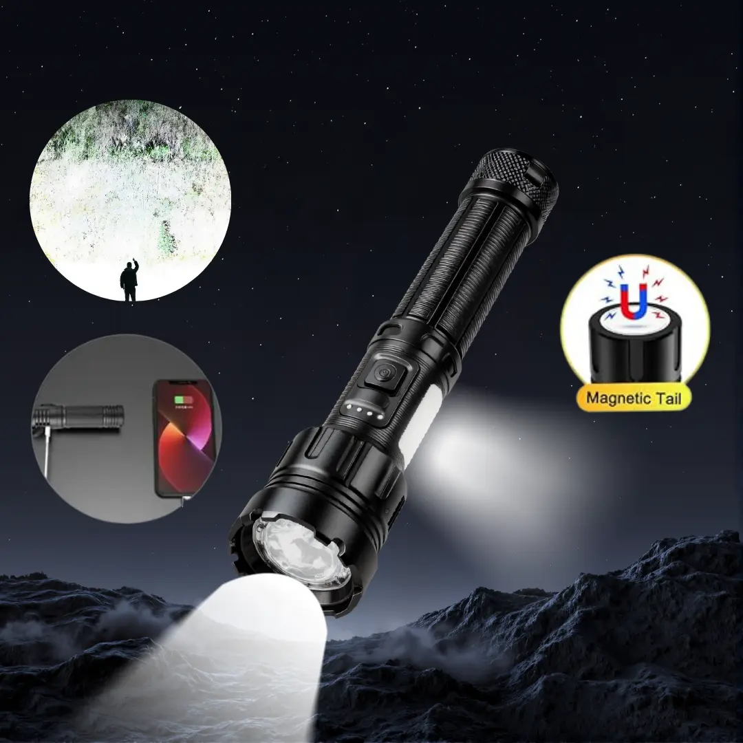 Flashlight with Power Bank & Magnetic Base, Rechargeable Tactical 7 Light Modes High Lumens Zoomable Torch, Waterproof Type-C Flashlight with COB Side Light for Camping and Emergency nightstar  flashlight ayrun  flashlight  tech