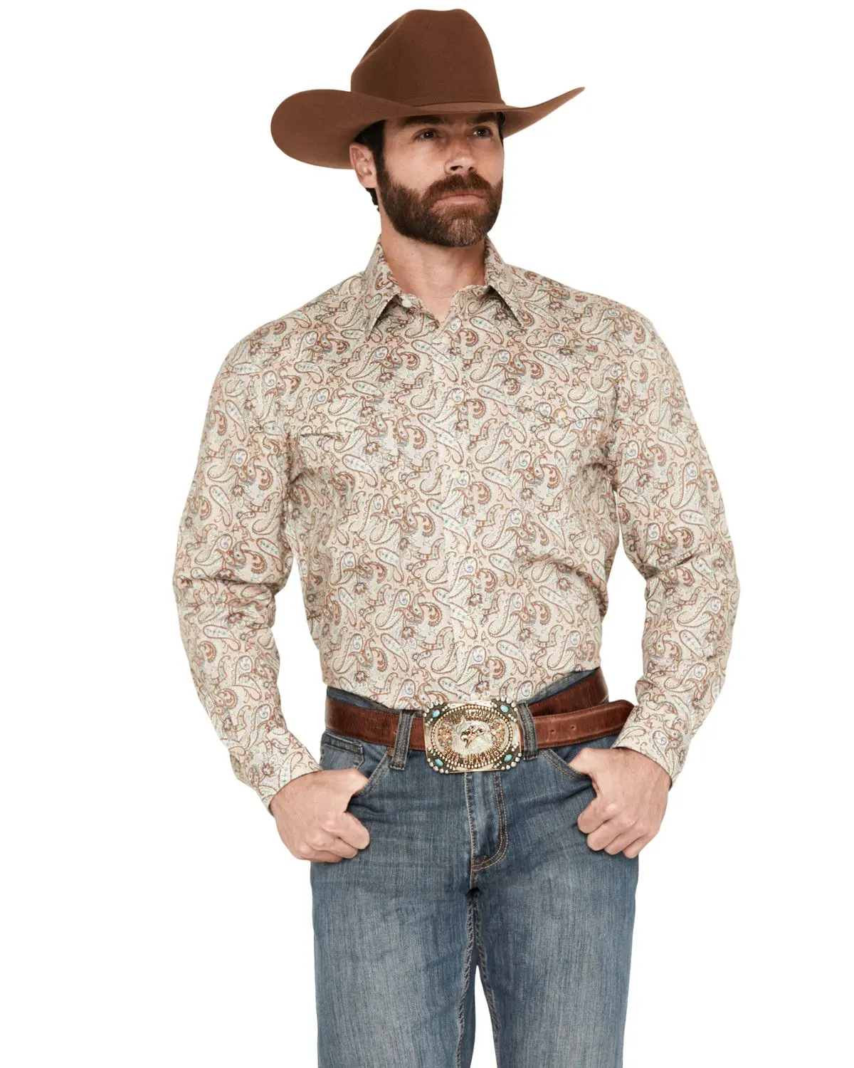 Panhandle Men's Slim Men'S Paisley Print Long Sleeve Snap Stretch Western - Rmn2s08941