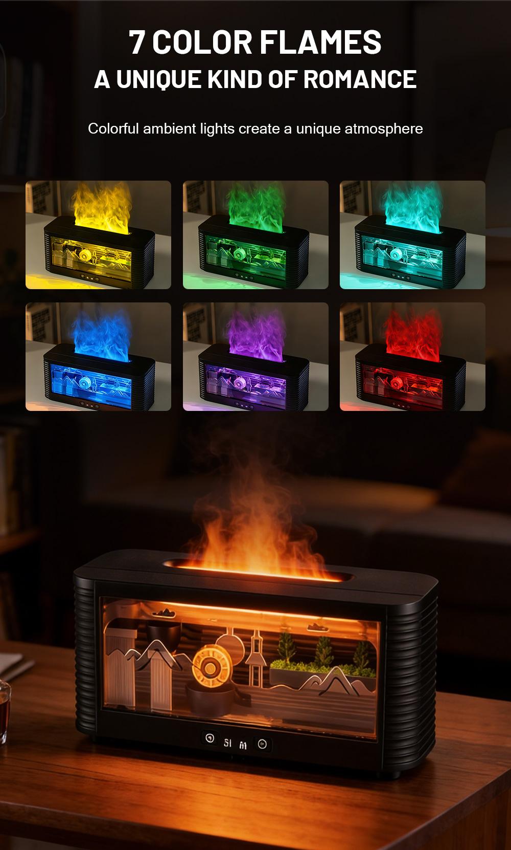 Real Flowing Water Flame Humidifier Water Drop Aroma Diffuser Waterless Auto Off Timer Mist Essential Oil Diffuser For Home Bedroom Office Relaxation Sleep Aromatherapy Fragrance Gift