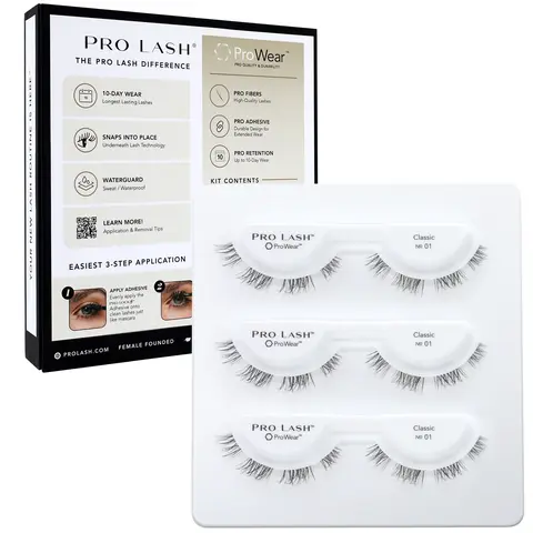 Pro Lash No. 01 ProWear Professionally Styled Lash Clusters - Easiest to Apply Eyelash Cluster - 10 Day Eyelashes - Waterproof Lashes Clusters - 3 Sets - Classic No. 01 - Black or Brown