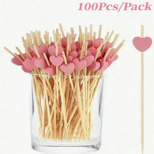 100 Heart-Shaped Bamboo Skewers, Perfect for Appetizers, Fruits, Cupcakes, Sandwiches, Cocktails, Ideal for Parties, Kitchen, Gifts