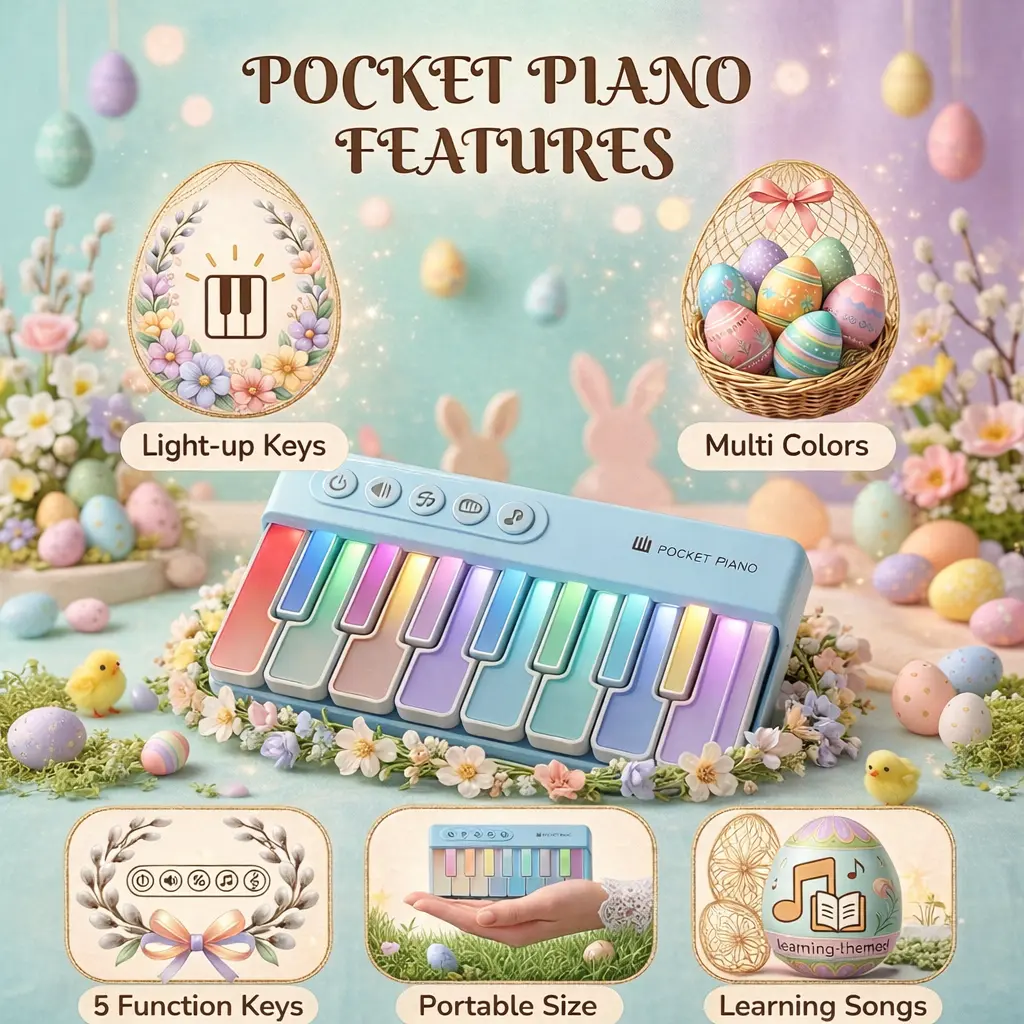 Mini glowing piano keyboard, children’s toy, portable handheld instrument, compact digital keyboard, portable travel sensory music toy gift Colorful