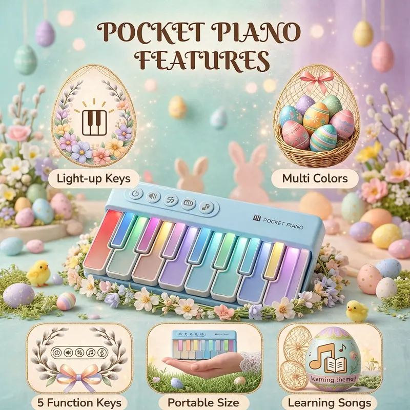 Unisex Toddler Compact Light-Up Mini Digital Piano Toy - Portable Handheld, 5 Function Keys, Batteries Included, Rich Sound, Interactive Music Exploration, Learning Tool (2+ Years, Rhythm/Pitch Intro) - Joyful Gift Packaging for Birthdays/Holidays