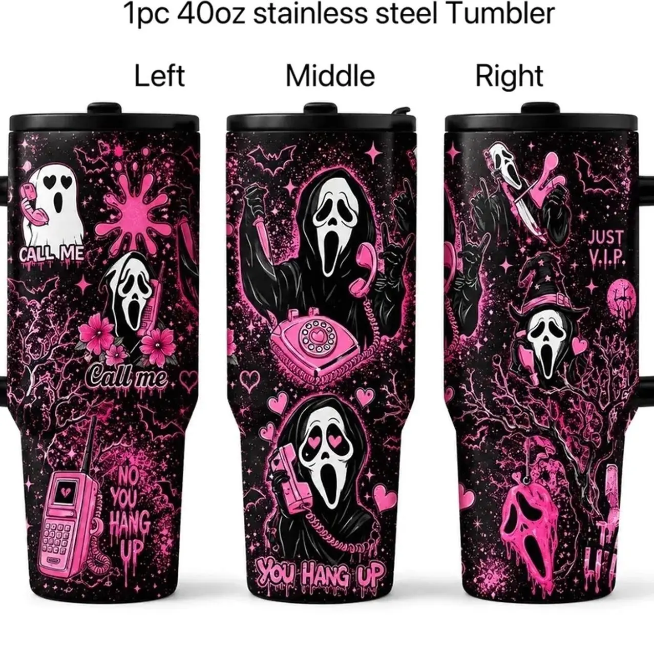1pc 40oz Ghostface Scream Insulated Vacuum Tumbler, Glitter, Stainless Steel, Leakproof, Horror Theme, Halloween Gift, Travel Mug