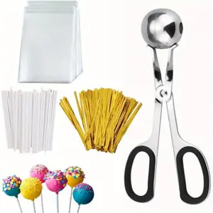 100 Pcs Cake Pop Treat Bag Kit, Including Cake Pop Sticks, 100Pcs Parcel Bags, 100Pcs Twist Ties and 1 Cake Pop Mold, Cake Pop Maker Tools for Lollipops, Candies, Chocolates, Cookies Birthday Bakeware
