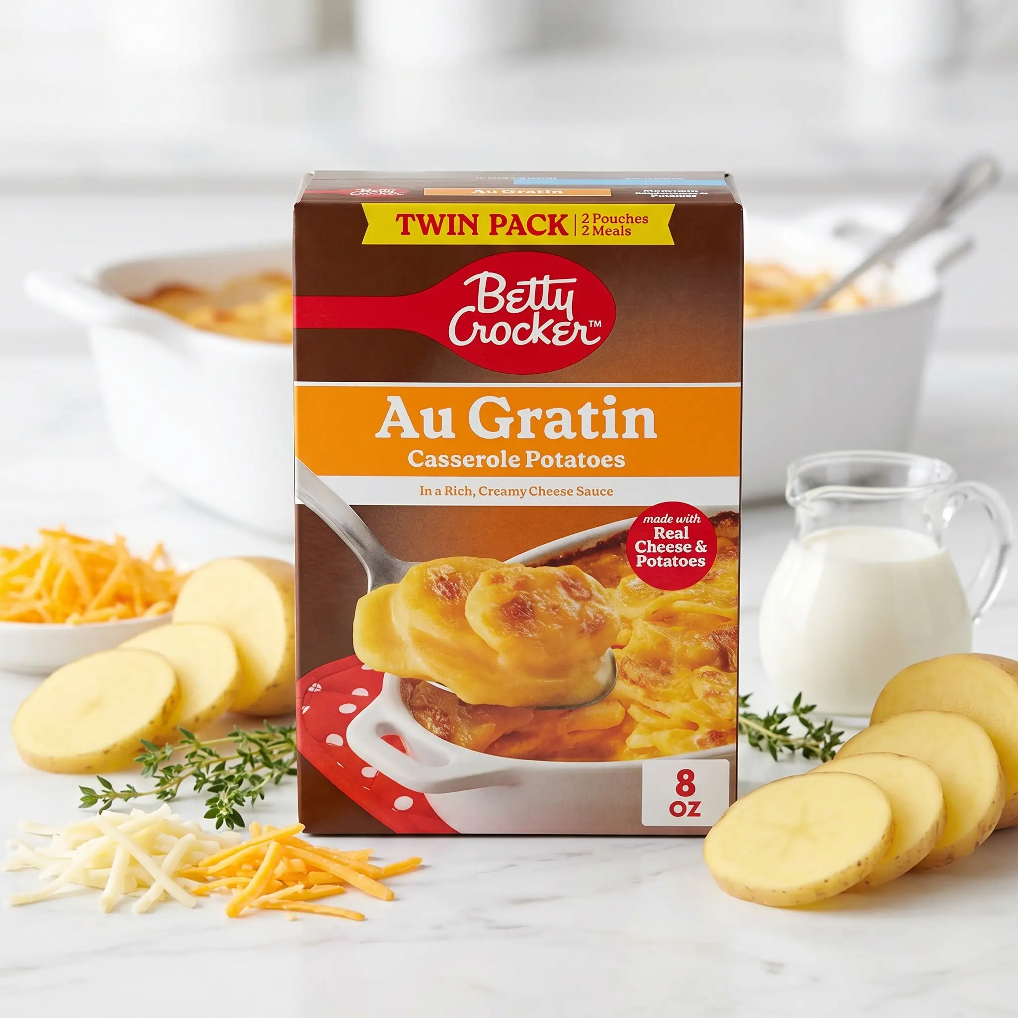 [TWIN PACK] 8 oz Au Gratin Potatoes, Made with Real Cheese, Ideal Holiday & Family Dinner Side Dish