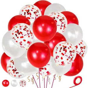 Pearl Red White Latex Balloons 12 Inch Red Confetti Balloon for Birthday Wedding christmas Bridal Baby Shower Decorations.50Pcs.