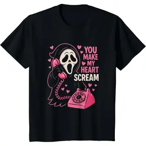 Cute Creepy Horror Make My Heart Scream Valentine’s Day T-Shirt 100% Cotton Unisex Fit Soft Digital Print