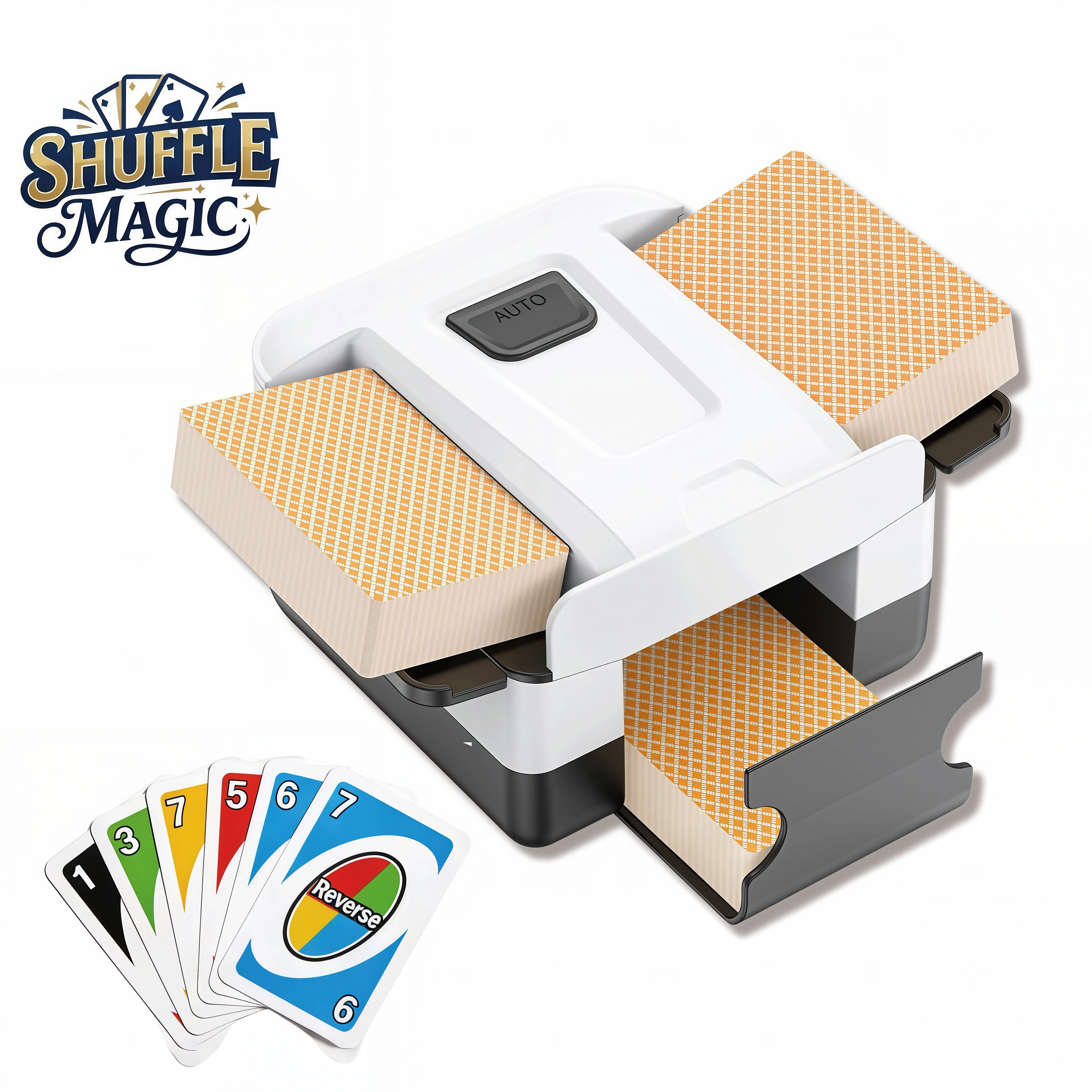 Rechargeable Battery Powered Electric Card Shuffler Machine - Low-Noise Portable Tabletop Board Game Item for Adults, Adjustable Slots for 1-2 Decks of UNO, Poker Cards Game