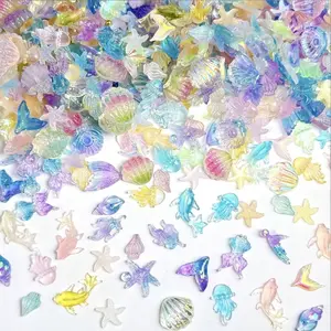 Ocean Series 3D Resin Nail Charms, Mini Sea Creatures & Glitter Gems, Sparkly Rhinestone, DIY Manicure, Acrylic Nails, Kawaii Nail Art, Colorful Marine Animals