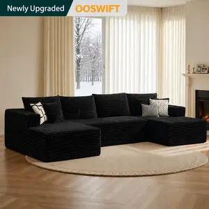 [Huge Bonus Gift]OOSWIFT 135" L/U Shaped Modern Boneless Couch Cloud Modular Sectional Sofa With Removable Ottomans & Chaise - Plush Corduroy ,Deep Seat, No Assembly Required for Living Room,Upholstered Couches,Christmas gift