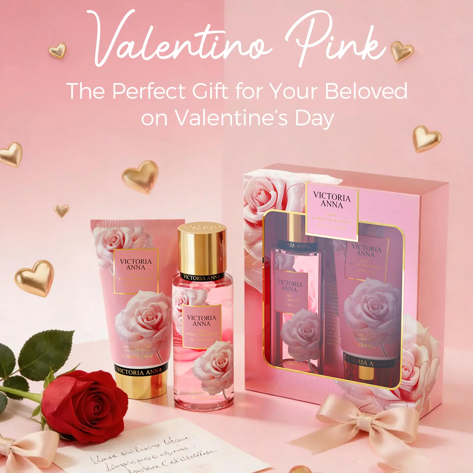 Body Care Gift Set with Hydrating Lotion and Fragrance Mist, Daily Moisturizer for Dry Winter Skin, Scented Cosmetic Gift Box for Valentine's Day, Aroma, Gift Box Fragrance Sets