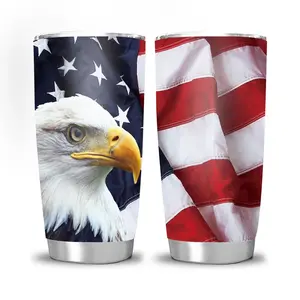USA Flag Eagle Travel Tumbler with Lid, American Flag Stainless Steel Coffee Mug for Patriot Gifts, 20 oz Stainless Steel Vacuum Insulated Travel Cup Coffee Mug