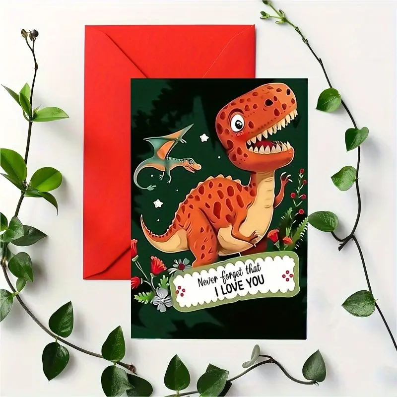 1PC-Cartoon Dinosaur Blessing Card, Gift of Personalized Love, Birthday Card, Paper Invitation, Suitable for Special Occasions, High Quality Thick Cardboard