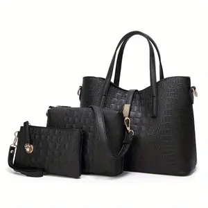 3PCS Snake Print Women's Set Bag, Crocodile Print Three-piece Women's Set Bag, Fashion Handbag, Crossbody Bag, Large Capacity Shoulder Bag