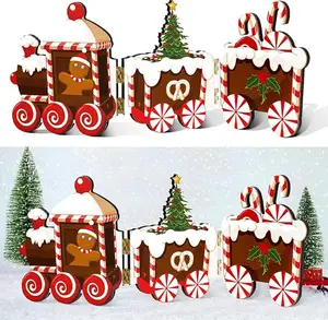 Jetec Christmas Wooden Gingerbread Decorations Gingerbread Train Table Centerpieces for Xmas Decor Gift Christmas Party Home Tiered Tray Decor Farmhouse Office Tabletop Decor(Gingerbread Man Style)