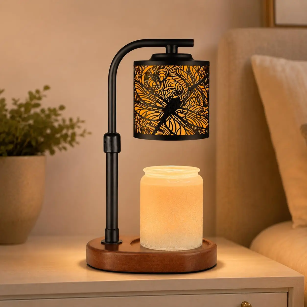 Gilded Dragonfly Candle Warmer Lamp with Timer — Artisan Wax Melt Warmer | Elegant Flameless Candle Light & Home Decor Gift