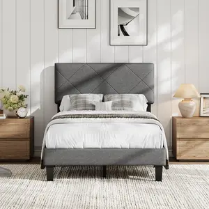 GAOMON Twin Size Bed Frame with Upholstered Headboard, Twin Size Platform Bed Frame with Wooden Slat Support, Easy Assembly Platform Bed, No Box Spring Needed & Noise Free, Gray
