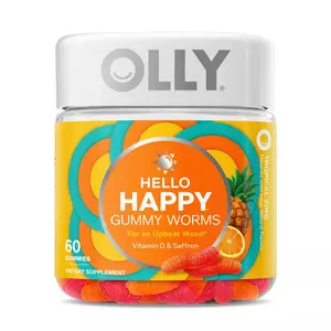 OLLY Hello Happy Gummy Worm Supplements with Vitamin D and Saffron - 60ct: Gluten-Free, No Artificial Colors, Citrus Flavor
