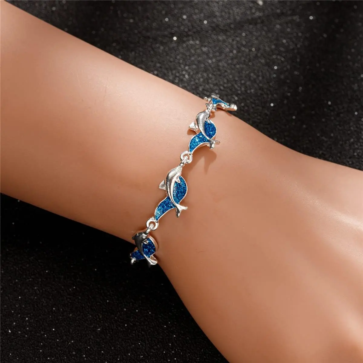 Women's Dolphin Charm Bracelet - 7"+2"/18+5cm Animal Jewelry, Casual Party Ocean Accessory, Birthday Gift, Christmas, Party Wear, Dolphin Bracelet, Female, Handmade By Skilled Craftsman, Not Fade