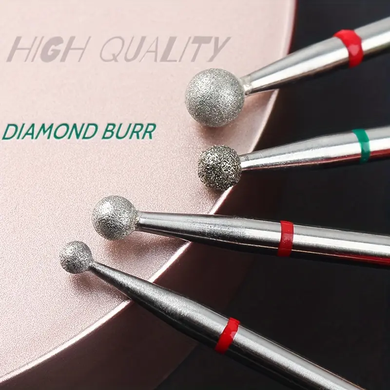 4pcs Cuticle Drill Bits 3/32'' Professional Cuticle Clean Drill Bits For Nail Drill Round Ball Head Cuticle Cleaner Remover Manicure Nail Art Tool