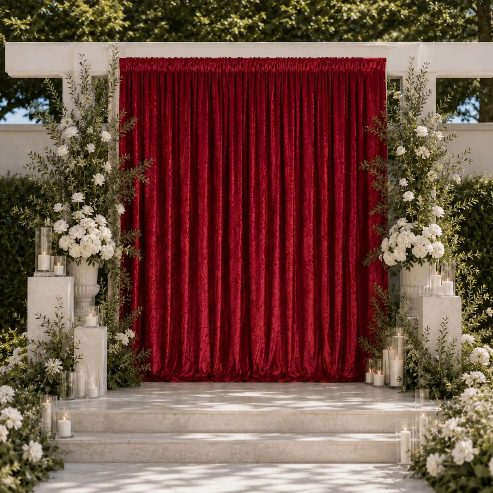 Red Premium Crushed Velvet Backdrop Curtain 10ft x 10ft – Photo Booth Backdrop & Event Drape Panel with Rod Pocket, 70% Blackout