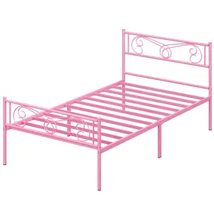 Twin Size Bed Frames with Headboard and Footboard  Twin Metal Bed Frame  12.2-inch Under Bed Storage  No Box Spring Needed Steel Slats Support  Pink