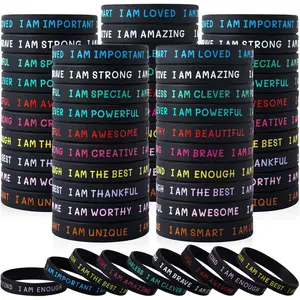 100 Pieces Students Inspirational Silicone Wristbands Motivational Quotes Rubber Bracelets for Kids Students Back to School Gifts (Black)