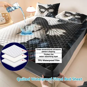 Waterproof Quilted Bedding Set, Butterfly Floral Design, Natural Aesthetic, 3-Piece Includes Pillowcases, All-Season Use, Bedroom & Guest Room