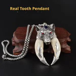 Men's Black Dog Tooth Pendant Necklace| Vintage Bold Statement Jewelry